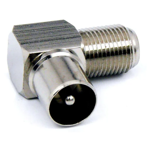 Переходник ТV-папа/F-мама для стыковки ТВ-кабеля с ТВ розеткой или телевизором Угловой (100шт)