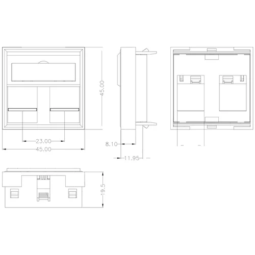 Вставка SNR под модули KeyStone, 2 порта, 45х45мм
