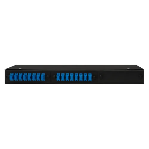 Кросс оптический 19" (ШКОС) укомплектованный на 16 SC портов, черный (комплект с розетками)