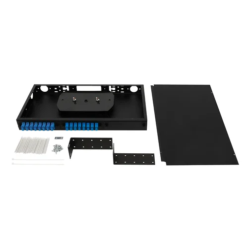 Кросс оптический 19" (ШКОС) укомплектованный на 16 SC портов, черный (комплект с розетками)