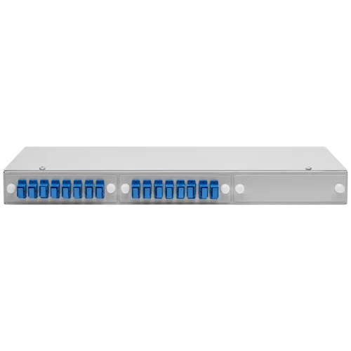 Кросс оптический 19" (ШКОС) укомплектованный на 16 SC портов (комплект с розетками и пигтейлами)
