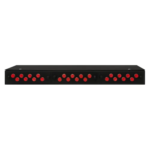 Кросс оптический 19" (ШКОС) укомплектованный на 24 FC порта, черный (комплект с розетками и пигтейлами)