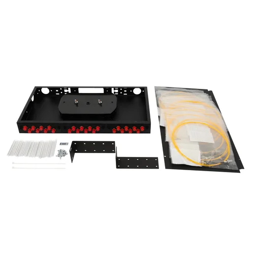 Кросс оптический 19" (ШКОС) укомплектованный на 24 FC порта, черный (комплект с розетками и пигтейлами)