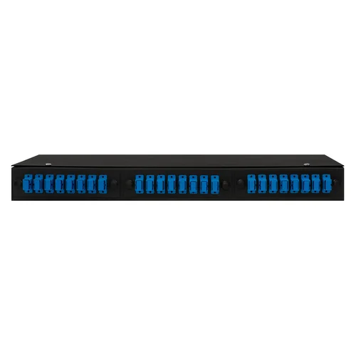 Кросс оптический 19" (ШКОС) укомплектованный на 24 SC порта, черный (комплект с розетками)
