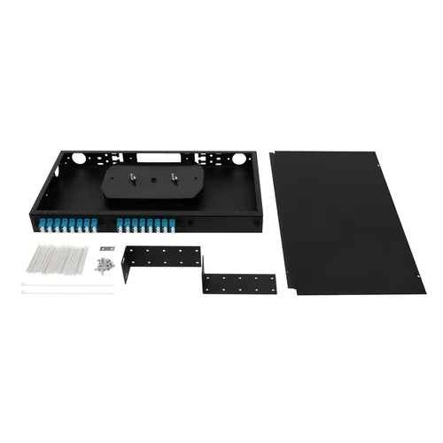 Кросс оптический 19" (ШКОС) укомплектованный на 32 LC порта, черный (комплект с розетками)