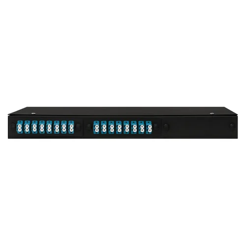 Кросс оптический 19" (ШКОС) укомплектованный на 32 LC порта, черный (комплект с розетками и пигтейлами)