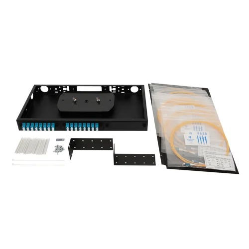 Кросс оптический 19" (ШКОС) укомплектованный на 32 LC порта, черный (комплект с розетками и пигтейлами)