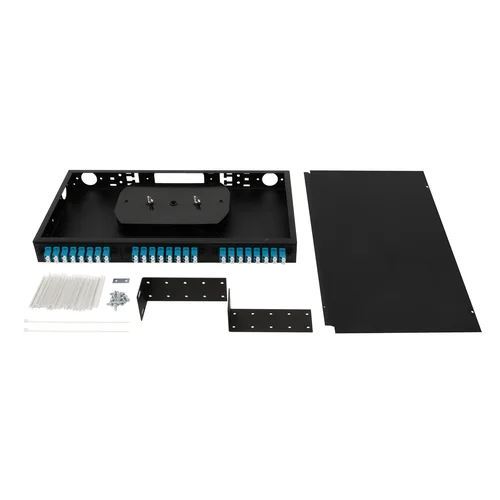 Кросс оптический 19" (ШКОС) укомплектованный на 48 LC портов, черный (комплект с розетками)