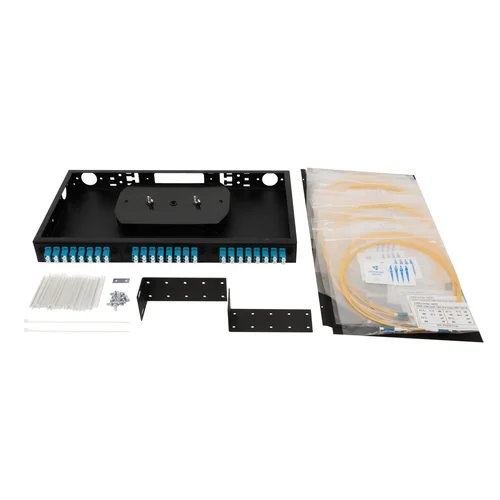 Кросс оптический 19" (ШКОС) укомплектованный на 48 LC портов, черный (комплект с розетками и пигтейлами)