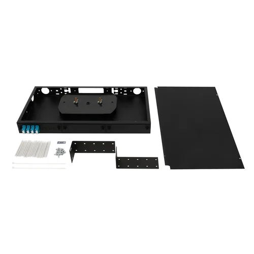 Кросс оптический 19" (ШКОС) укомплектованный на 8 LC портов, черный (комплект с розетками)