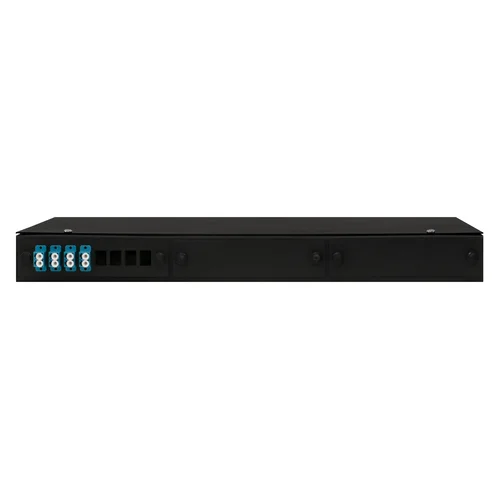 Кросс оптический 19" (ШКОС) укомплектованный на 8 LC портов, черный (комплект с розетками и пигтейлами)