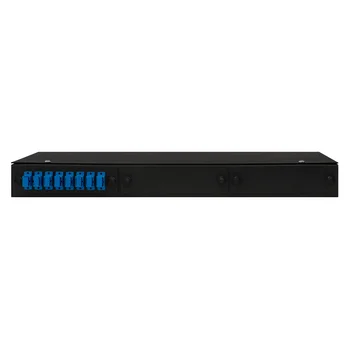 Кросс оптический 19" (ШКОС) укомплектованный на 8 SC портов, черный (комплект с розетками)