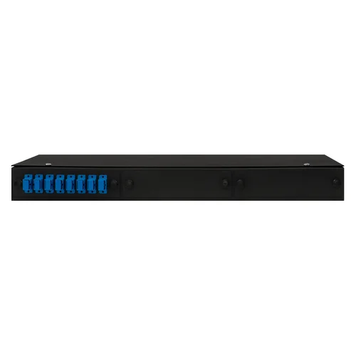 Кросс оптический 19" (ШКОС) укомплектованный на 8 SC портов, черный (комплект с розетками)