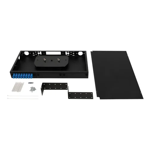 Кросс оптический 19" (ШКОС) укомплектованный на 8 SC портов, черный (комплект с розетками)