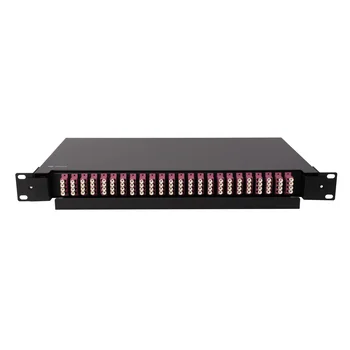 Кросс оптический 19" (ШКОС) на 24 порта LC Quadro, выдвижной, 1U, черный (комплект с розетками и пигтейлами)