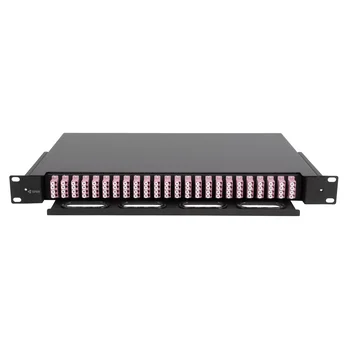Кросс оптический 19" (ШКОС) на 24 порта LC Quadro, выдвижной, 1U, черный (комплект с розетками и пигтейлами)