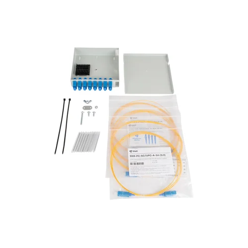 Кросс оптический настенный (ШКОН) 8 портов укомплектованный на 8 SC портов (комплект с розетками и пигтейлами)