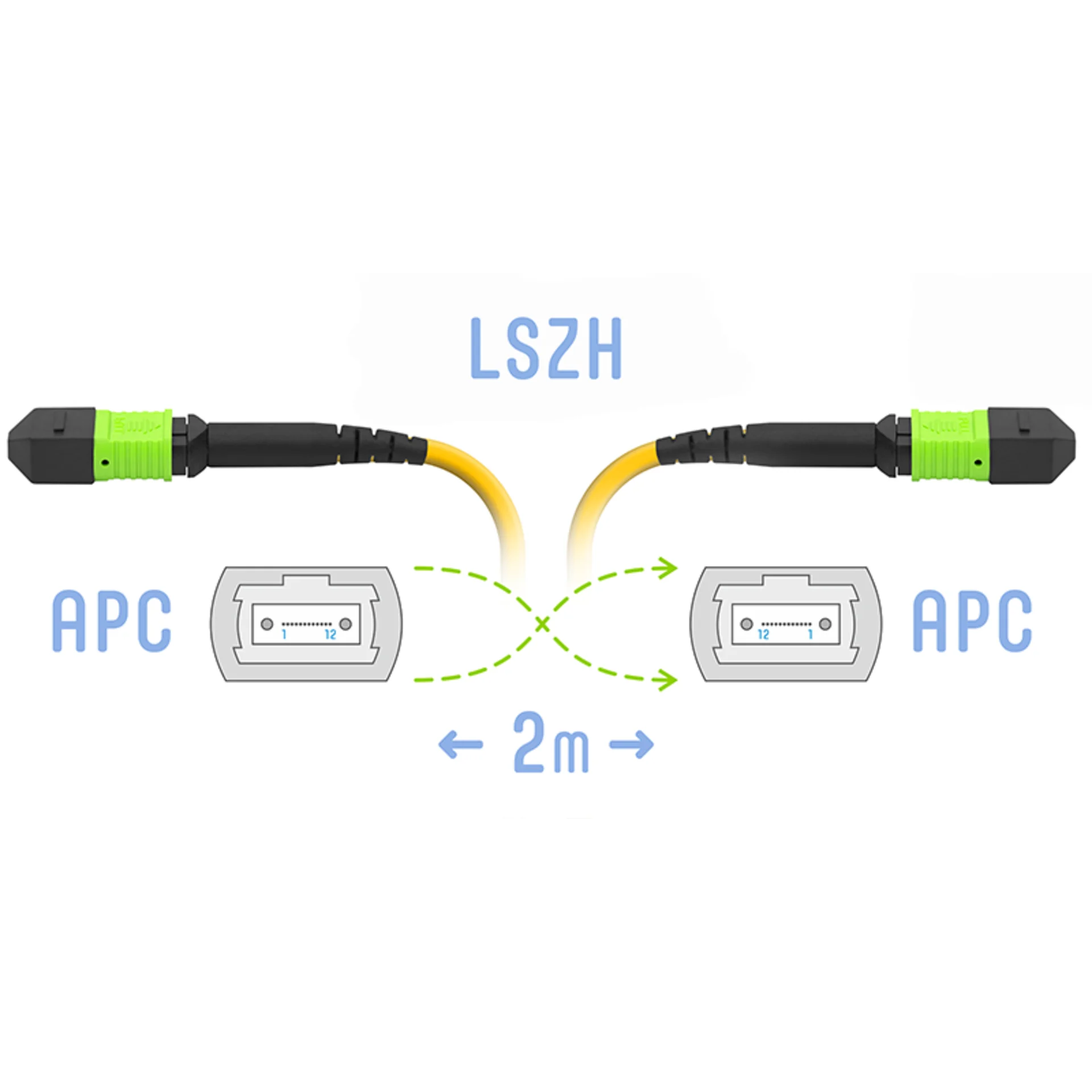 Патчкорд оптический MPO/APC FF SM, 12 волокон, 2 метра (Cross)