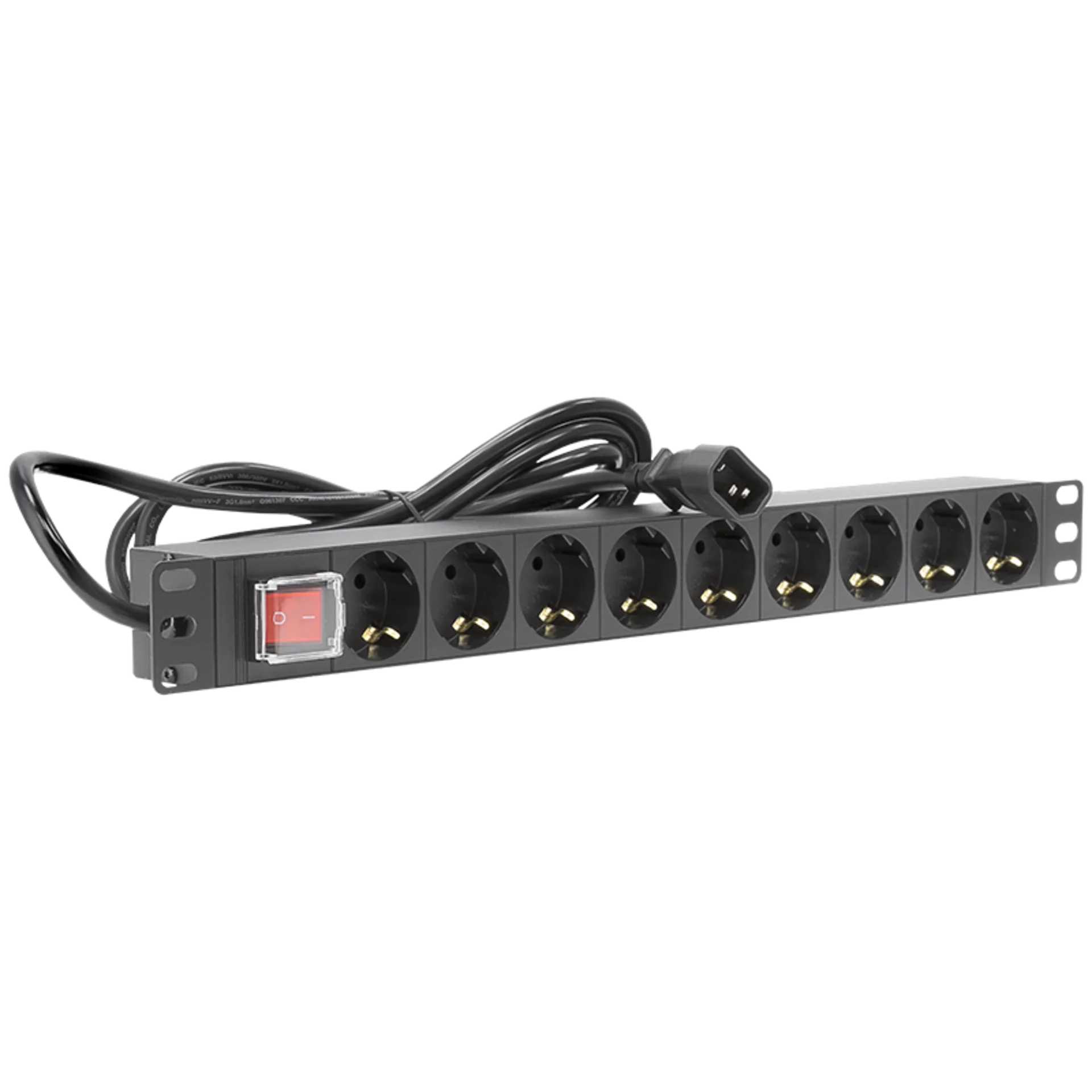 Блок электрических розеток на 9 гнезд Schuko, шнур питания 2 м с вилкой C14