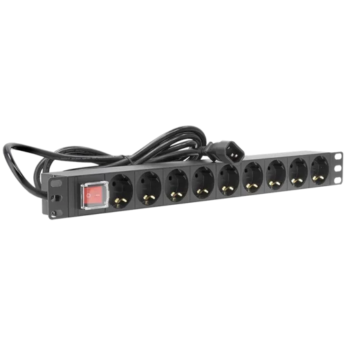 Блок электрических розеток на 9 гнезд Schuko, шнур питания 2 м с вилкой C14