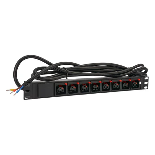 Блок розеток серии SNR-PDU с локальным измерением на 8хС13/C19 с фиксаторами, шнур питания 3м 3x2.5мм² без вилки, 230В, 16A