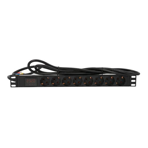 Блок розеток серии SNR-PDU с локальным измерением на 8хSchuko, шнур питания 3м 3x2.5мм² без вилки, 230В, 16A
