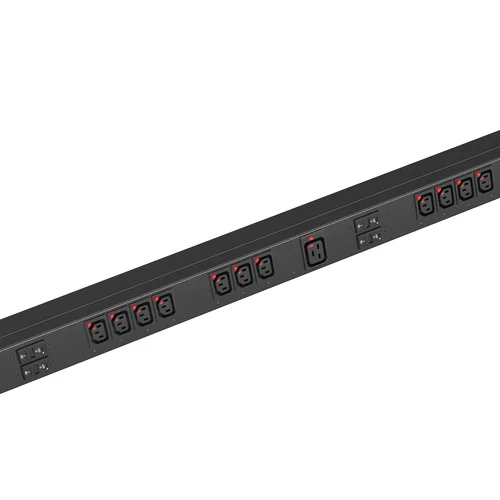 Блок розеток с функцией измерения и управления каждой розеткой серии SNR тип C на 21хC13 и 3xC19 с фиксаторами, шнур питания 3 м с IEC60309 32A 3P+N+E