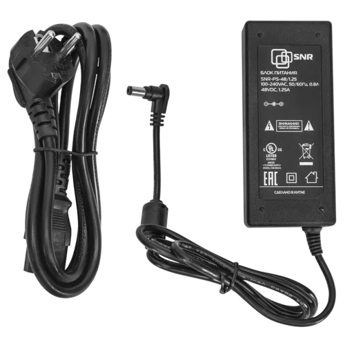 Блок питания SNR-PS-AC/DC-48/1.25, 48В, 1.25А, 5x2.5мм коннектор (аналог CP-PWR-CUBE-3)