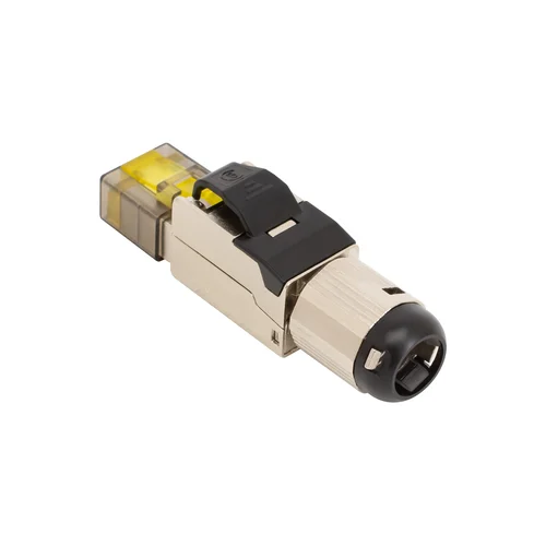 Коннектор SNR RJ45/8P8C под витую пару, Кат.8 (Класс I), 2000МГц, покрытие 50мкд, T568B, самозажимной, полный экран, металлик