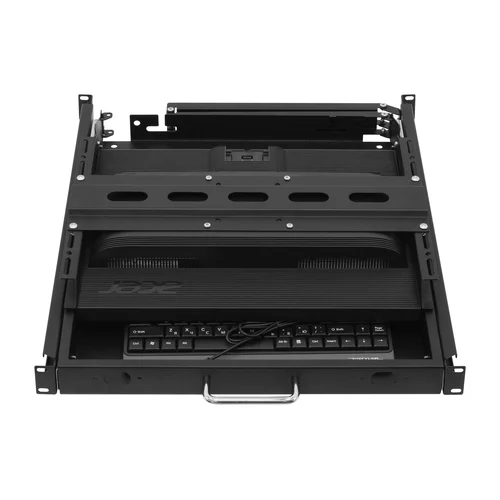 Полка выдвижная с монитором 19" и клавиатурой в шкафы глубиной 800 мм (глубина полки 550мм), цвет черный