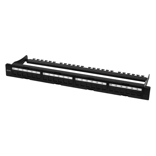 Коммутационная панель SNR, 19" для модулей KeyStone, незагруженная, неэкранированная, 1U, 24 порта, cat.5e, разборная, порты со шторками