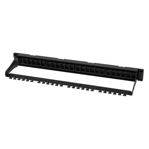 Коммутационная панель SNR, 19" для модулей KeyStone, незагруженная, неэкранированная, 1U, 24 порта, cat.5e, разборная, порты со шторками