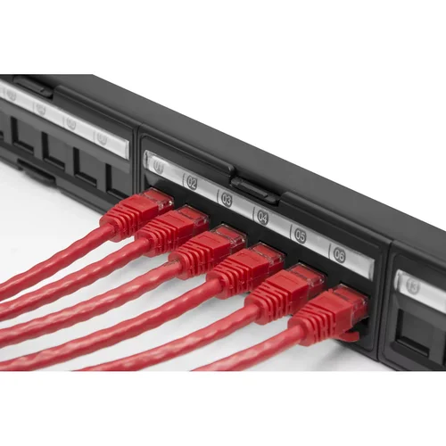 Коммутационная панель SNR, 19" для модулей KeyStone, незагруженная, неэкранированная, 1U, 24 порта, cat.5e, разборная, порты со шторками