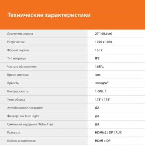 Монитор SunWind 27" SUN-M27BA107 черный IPS 16:9 HDMI матовая 300cd 178гр/178гр 1920x1080 165Hz G-Sy