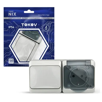 Блок ОП Nix (розетка 16А 250В с заземл. + 1-кл. выкл. 10А) IP54 сер. TOKOV ELECTRIC TKE-NX-V1RZ-C06T