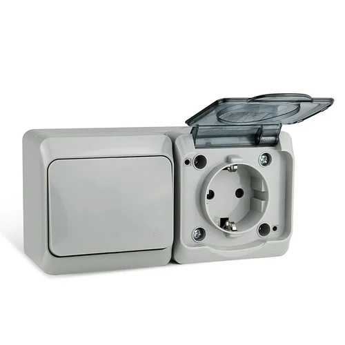 Блок ОП Nix (розетка 16А 250В с заземл. + 1-кл. выкл. 10А) IP54 сер. TOKOV ELECTRIC TKE-NX-V1RZ-C06T