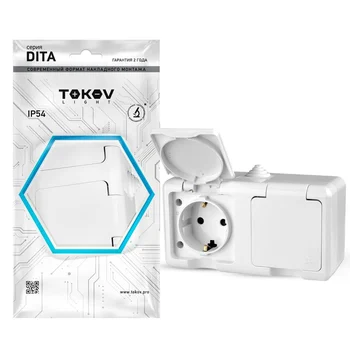Розетка 2-м ОП Dita 16А IP54 250В с заземл. с крышкой бел. TOKOV ELECTRIC TKL-DT-R2Z-C01-IP54