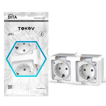 Розетка 2-м ОП Dita 16А IP54 250В с заземл. с прозр. крышкой бел.TOKOV ELECTRIC TKL-DT-R2Z-C01T-IP54