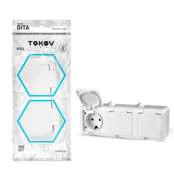 Розетка 3-м ОП Dita 16А IP54 250В с заземл. с крышкой бел. TOKOV ELECTRIC TKL-DT-R3Z-C01-IP54
