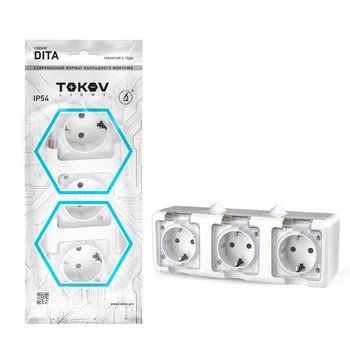 Розетка 3-м ОП Dita 16А IP54 250В с заземл. с прозр. крышкой бел.TOKOV ELECTRIC TKL-DT-R3Z-C01T-IP54