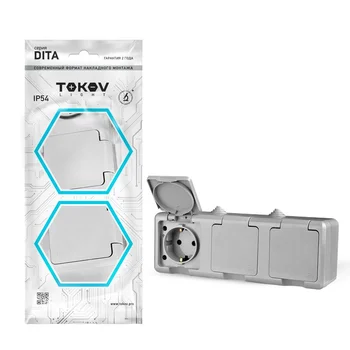 Розетка 3-м ОП Dita 16А IP54 250В с заземл. с сер. крышкой сер. TOKOV ELECTRIC TKL-DT-R3Z-C06-IP54