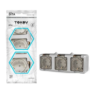 Розетка 3-м ОП Dita 16А IP54 250В с заземл. с прозр. крышкой сер.TOKOV ELECTRIC TKL-DT-R3Z-C06T-IP54