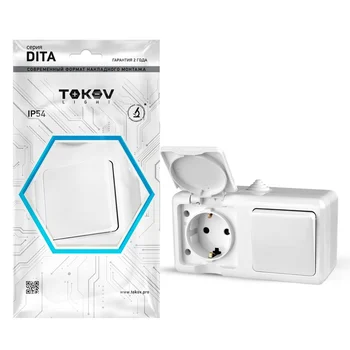 Блок ОП Dita (розетка 16А 250В с заземл. + 1-кл. выкл. 10А) IP54 бел. TOKOV ELECTRIC TKL-DT-V1RZ-C01
