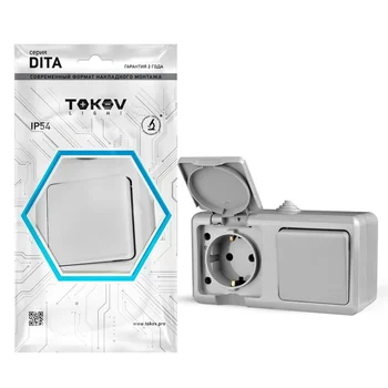 Блок ОП Dita (розетка 16А 250В с заземл. + 1-кл. выкл. 10А) IP54 сер. TOKOV ELECTRIC TKL-DT-V1RZ-C06