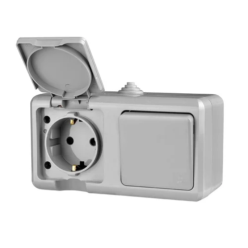 Блок ОП Dita (розетка 16А 250В с заземл. + 1-кл. выкл. 10А) IP54 сер. TOKOV ELECTRIC TKL-DT-V1RZ-C06