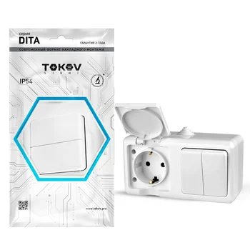 Блок ОП Dita (розетка 16А 250В с заземл. 2-кл. выкл. 10А) IP54 бел. TOKOV ELECTRIC TKL-DT-V2RZ-C01-I