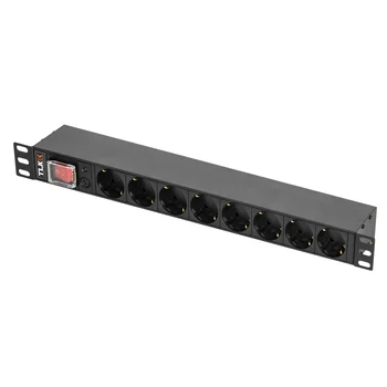 Блок электрических розеток TLK, 19", 8 гнезд евророзетка, макс. нагрузка 10 А, без шнура питания, вход С14 + предохранитель 10 А