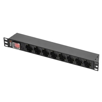 Блок электрических розеток TLK, 19", 8 гнезд евророзетка, макс. нагрузка 10 А, без шнура питания, вход С14 + предохранитель 10 А