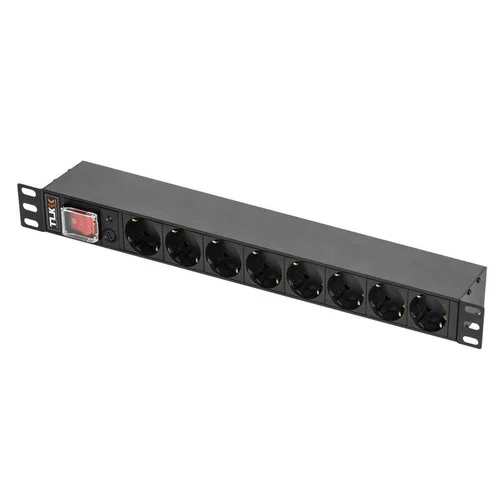 Блок электрических розеток TLK, 19", 8 гнезд евророзетка, макс. нагрузка 10 А, без шнура питания, вход С14 + предохранитель 10 А