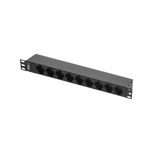 Блок электрических розеток TLK, 19", 9 гнезд "евророзетка", макс. нагрузка 10 А, без шнура питания, вход С14 + предохранитель 10 А, метал. корпус